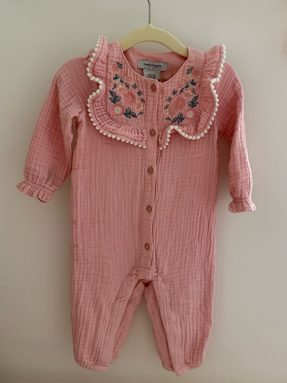 Haute Hippie Pink Embroidered Ruffled Collar One-Piece